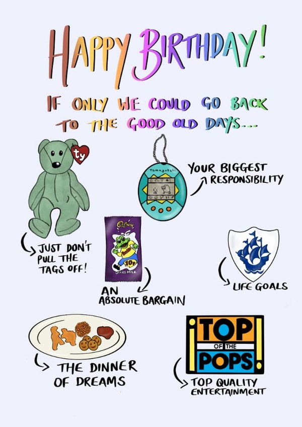 ‘The good old days’ 90’s throwback birthday card created by Luna Magicis 