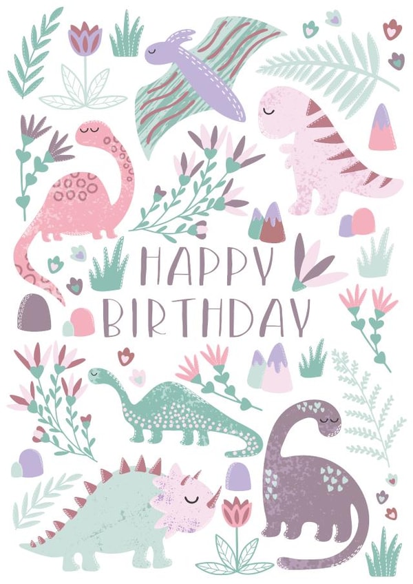 Pink Dinosaur Birthday Card created by Dolly and Fred