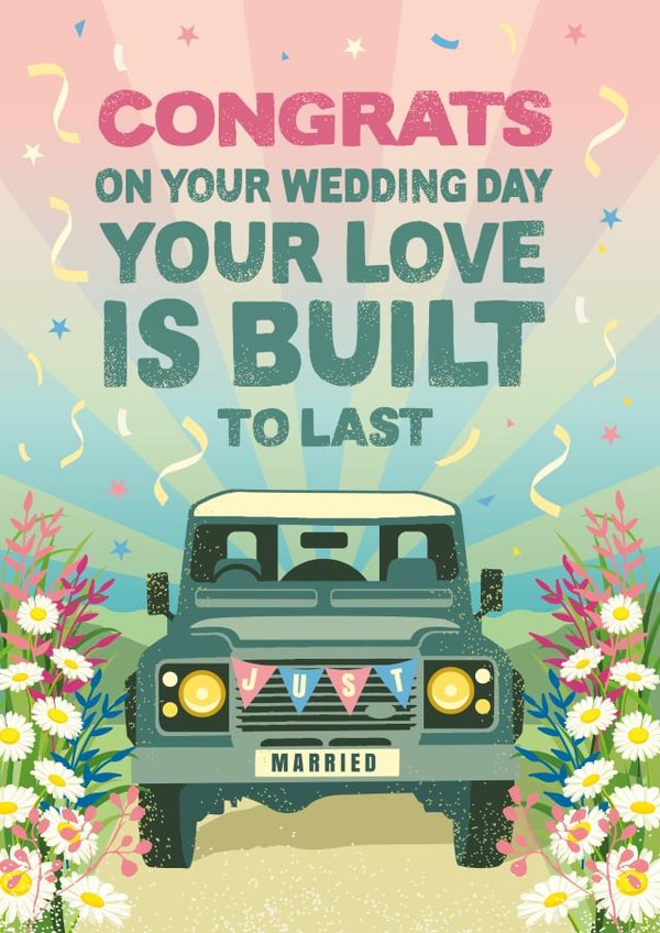 Funny Land Rover wedding card created by The Typecast Gallery