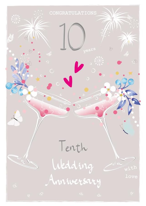 10th wedding anniversary champagne glasses card created by SABIVO Design by Sabina