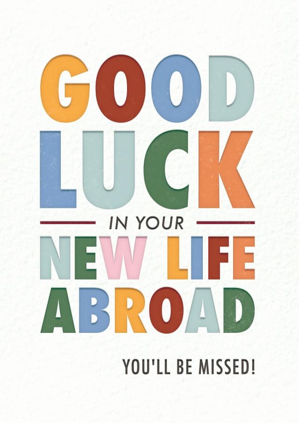 Good luck in new life abroad card created by Rebecca Prinn