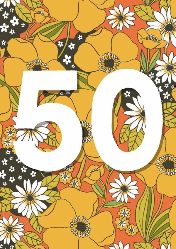 50th retro floral birthday card created by Rebecca McConnachie