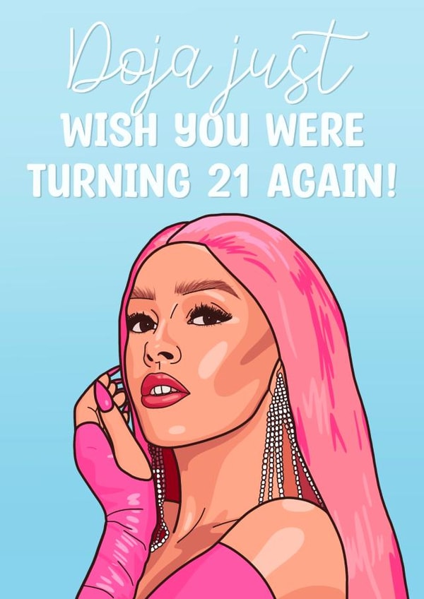 Doja Cat older 30 millennial birthday card created by The Girl Next Draw Cards