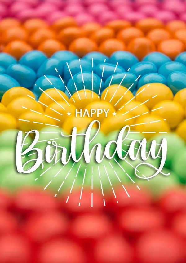 Colorful and cheerful birthday card with candies created by FairMail