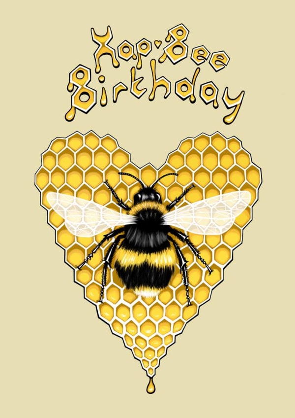Bee Birthday Card. Honeycomb Love Heart. Bumble Bee. created by Wild Natured