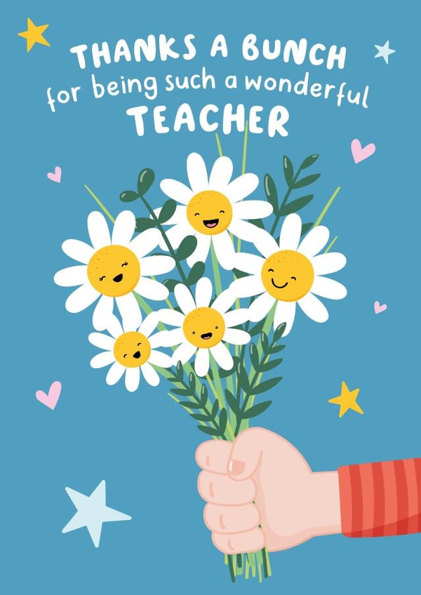 Pretty Teacher Thank You Card - Teacher - Daisies - Thanks A Bunch For Being Such A Wonderful Teacher created by Macie Dot Doodles