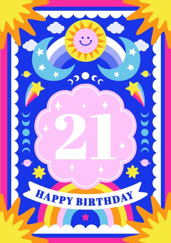 Happy 21st Birthday Card Cosmic Moon created by Creative Joy