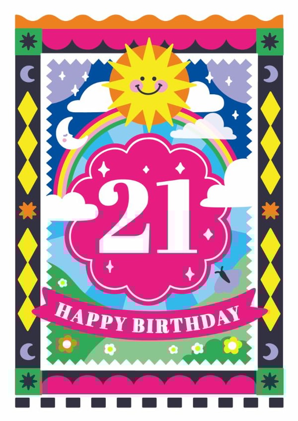 Happy Birthday Card For Friend - 21st Birthday - Rainbow, Sun, Moon & Magic created by Creative Joy
