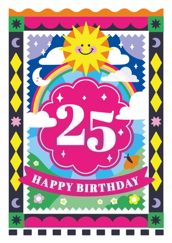 Happy Birthday Card For Friend - 25th Birthday - Rainbow, Sun, Moon & Magic created by Creative Joy