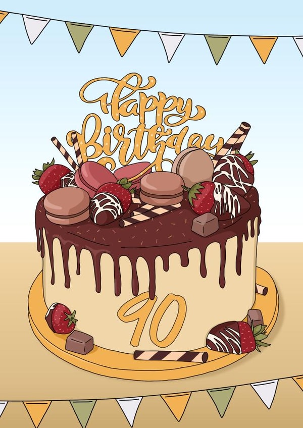 90th Birthday chocolate cake card created by Evie Garnett Designs