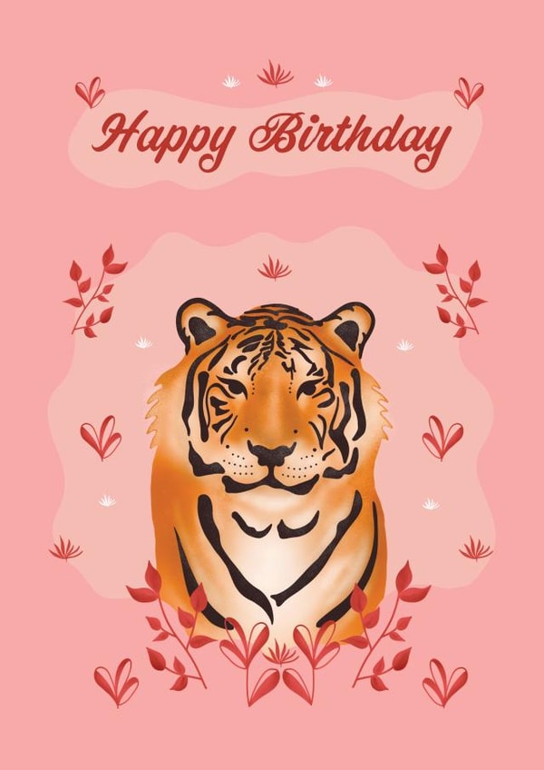 Botanical Pink Floral Tiger Birthday Card created by Alexandria Frances