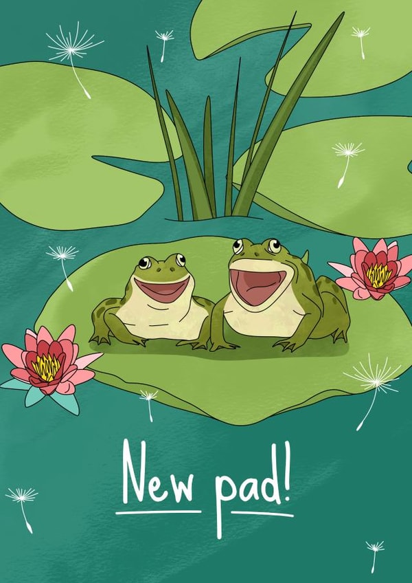 Cute Frog Pun New Home Card - Lily Pad - Frogs - New Pad created by Evie Garnett Designs