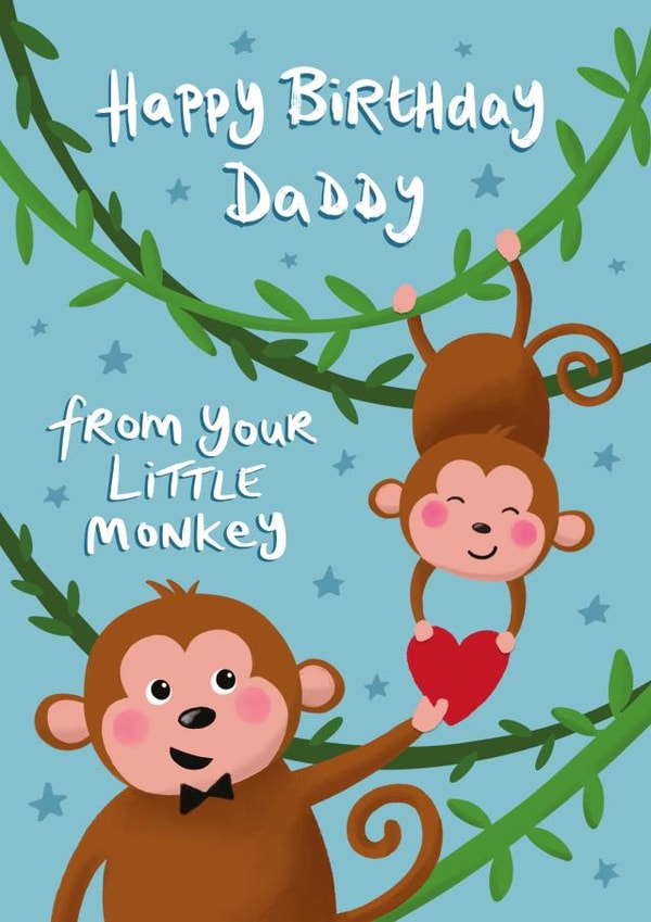 Happy Birthday Daddy - Cute Little Monkey Card - from the kids created by Tilly Bean Loves