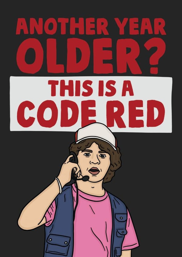 Dustin Stranger things code red birthday card created by Studio Doodles