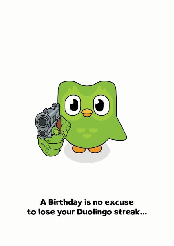 Duolingo Owl Birthday Card created by Sam Birch
