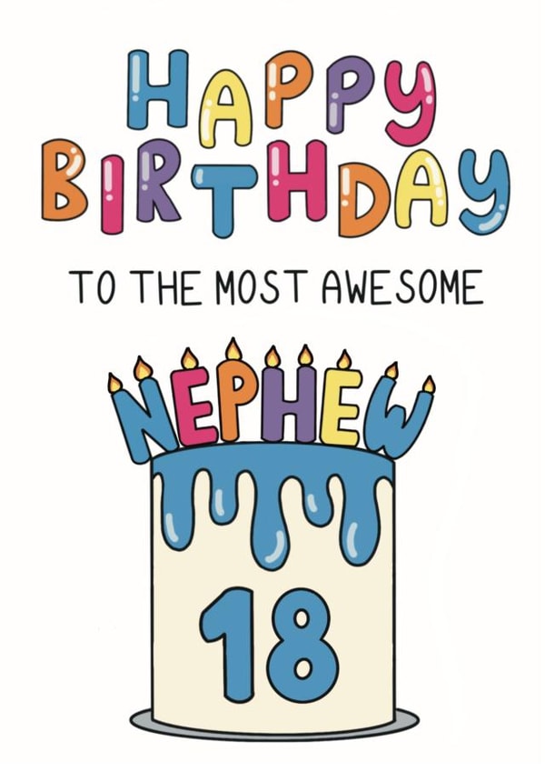 Cute 18th Birthday Card - For Nephew - Cake created by Schnauzer Scribbles