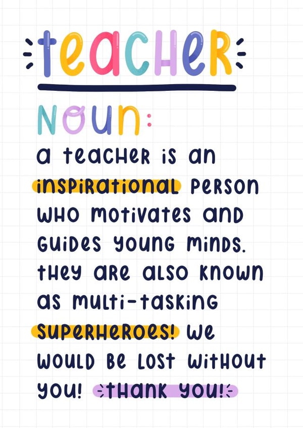 Teacher Definition Thank You Card created by Joanne Hawker