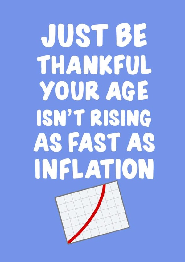Inflation age birthday card created by Mark Wood Cartoonist