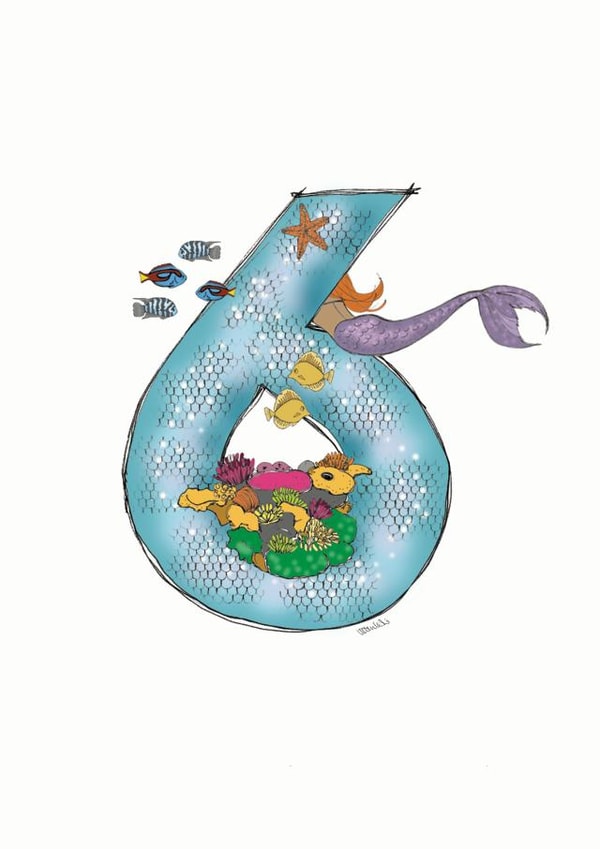 Happy 6th Birthday mermaid card created by Helen Leslie Illustrator