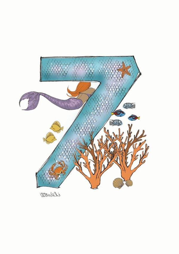 Happy 7th Birthday mermaid card created by Helen Leslie Illustrator