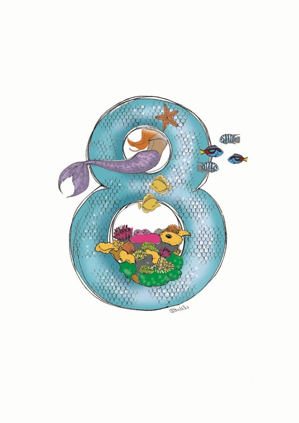 Happy 8th Birthday mermaid card created by Helen Leslie Illustrator
