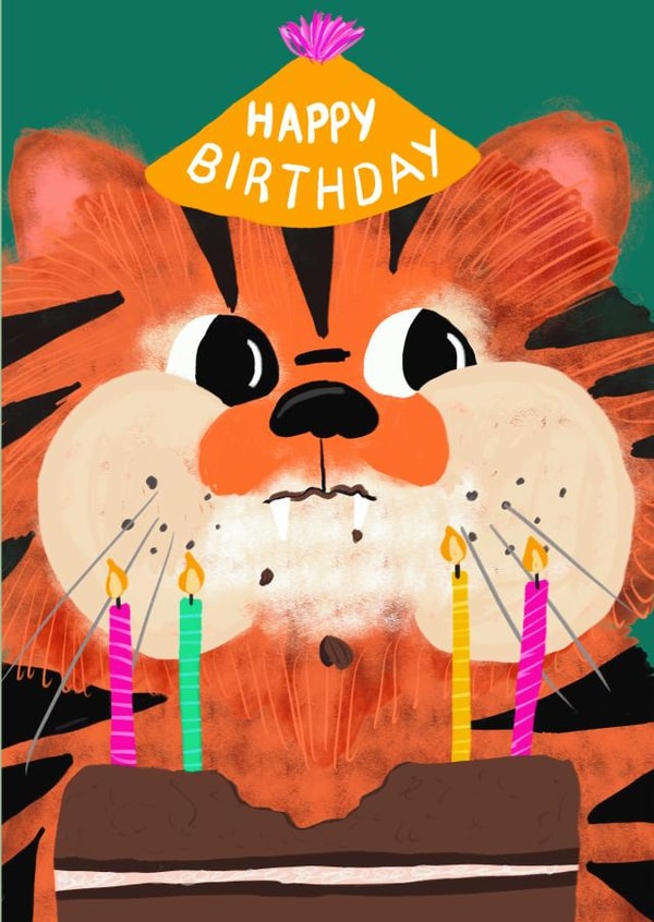 Tiger Eating Cake Birthday Cad created by LittleTalesByGem