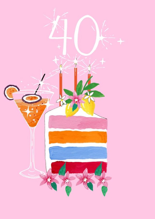 Classic 40th Birthday Card - For Her - Cake created by Naughty Nice