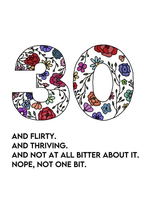 Floral 30 card with a humourous twist created by Zoë Nash