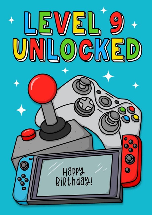 Level 9 unlocked - 9th birthday gamers card created by Duck & Mustard