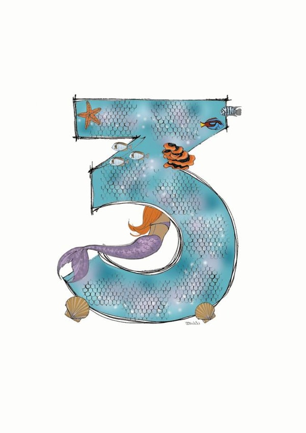 Happy 3rd Birthday illustrated mermaid card created by Helen Leslie Illustrator