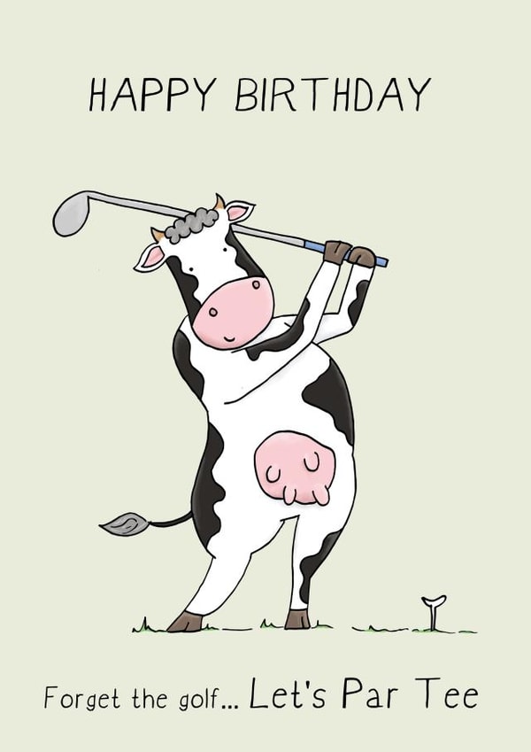 Happy Birthday - Fun Golfing cow created by Lucy Driver