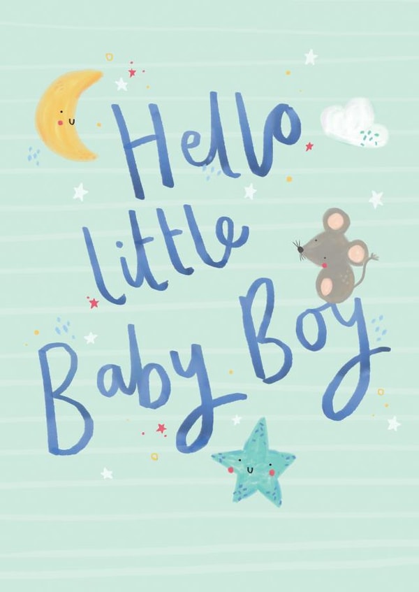 Cute New Baby Boy Illustrated Lettering Card - Hello little Baby Boy created by Laura Pantony
