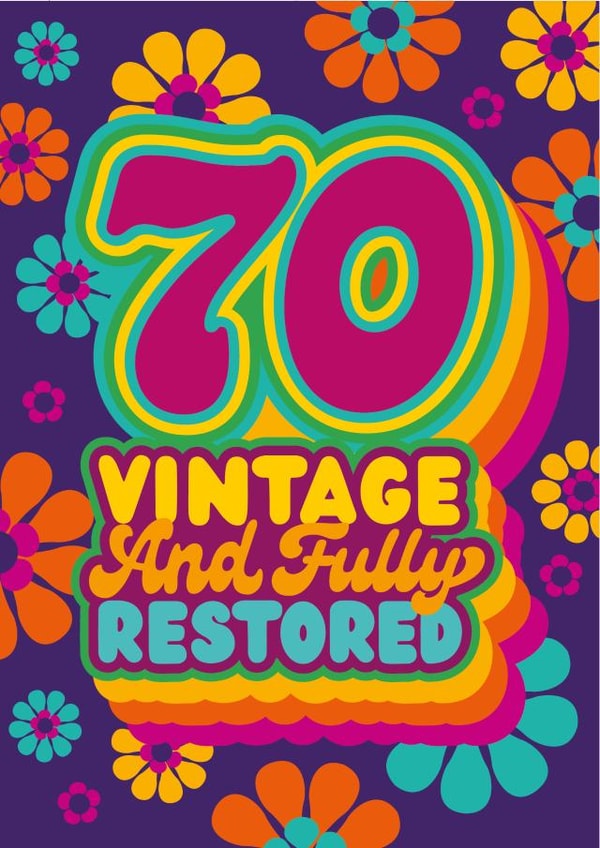 70th milestone birthday card – vintage 70 created by The Typecast Gallery