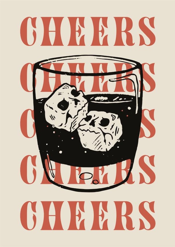 Cheers Tattoo Skulls in Drink Card created by Lavinia Roth