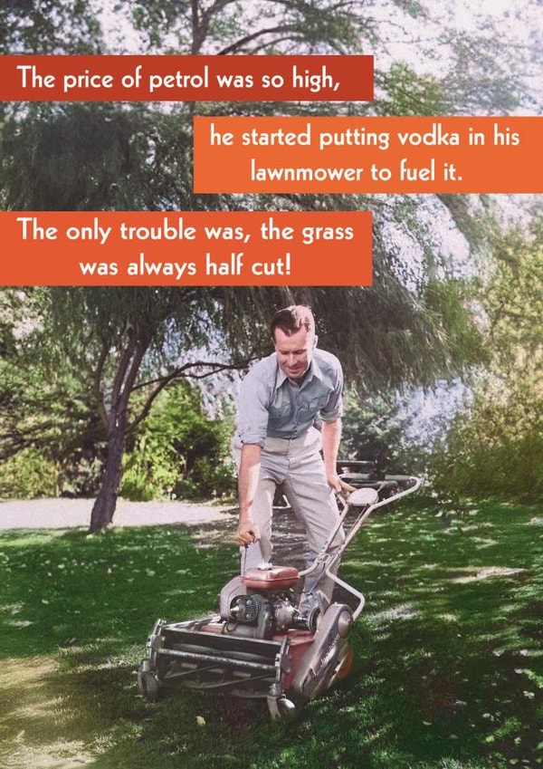 Funny Vodka, Petrol prices, half cut Card - Retro Funny created by Quitting Hollywood