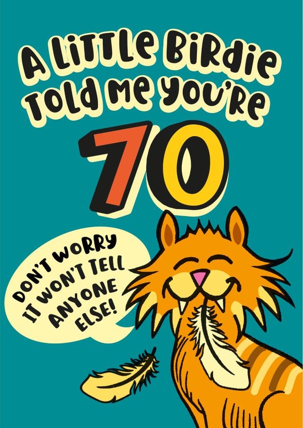 70th milestone birthday card for a cat lover created by The Typecast Gallery