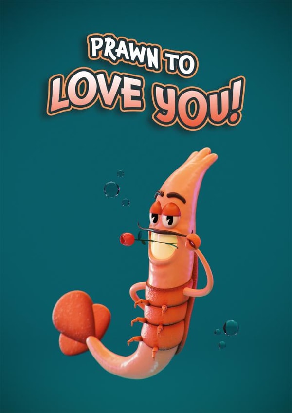 Prawn to love you greetings card created by FUNTZ