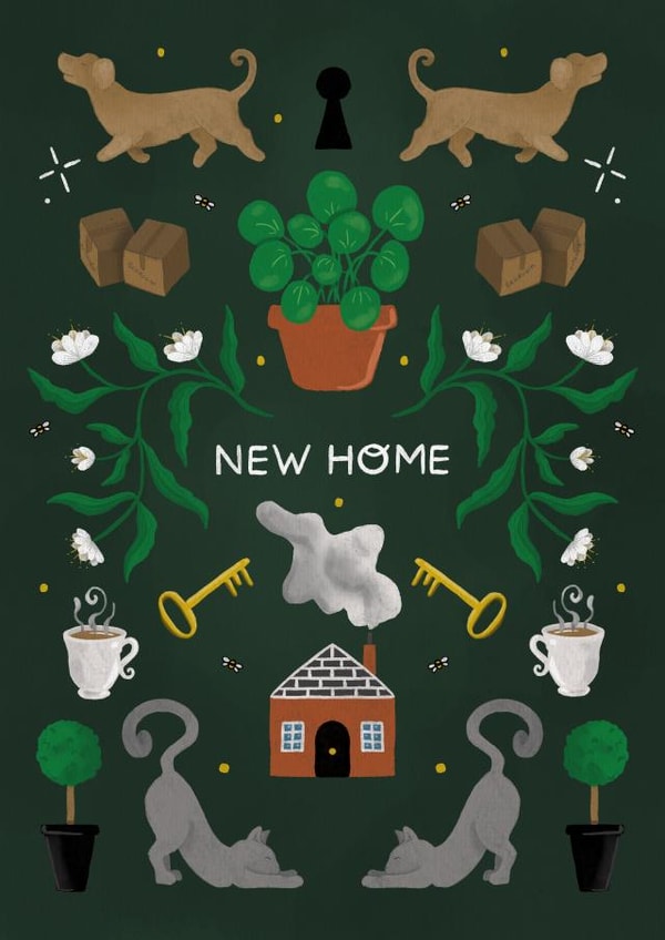 Traditional House Warming New Home Card - Garden Plants - New Home created by Art by Reebee