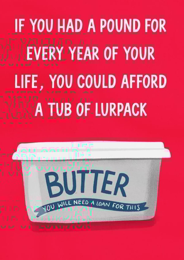 Funny Lurpack inflation themed birthday card created by Silky Rose Design