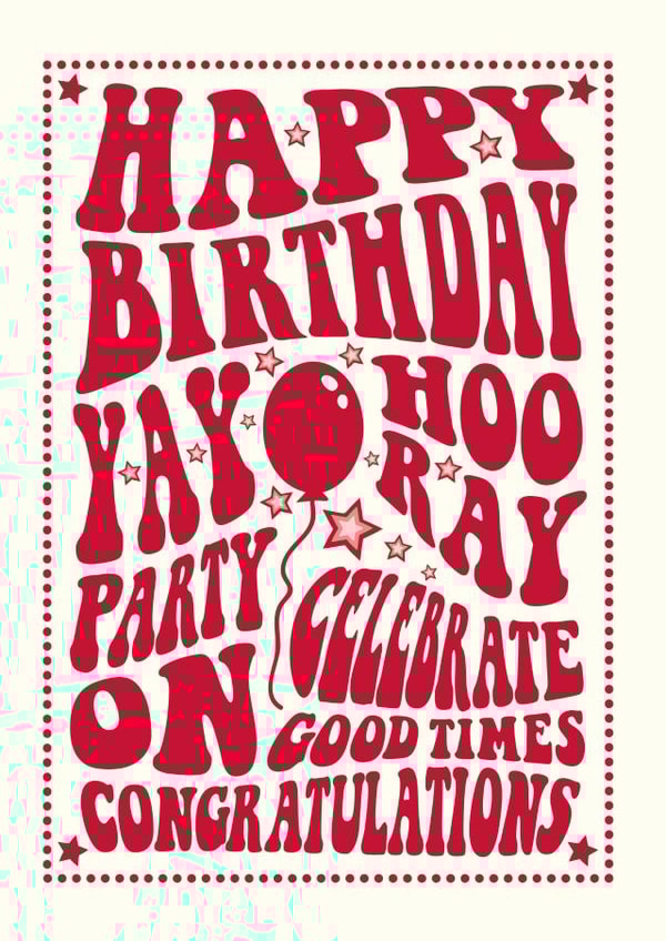 Retro Birthday Card - Red Lettering - Typography - Balloon created by Cloud Cuckoo Design