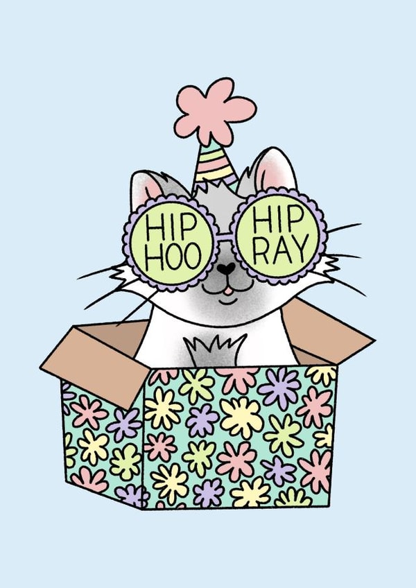 Happy Birthday, cat card, cat mum, Cat birthday, party cat created by By Emma Dearling