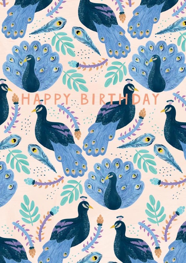Pretty peacock pattern 'Happy Birthday' card created by Raspberry Blossom