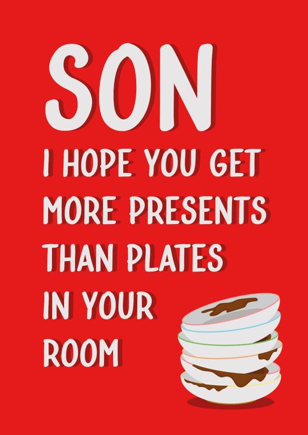 Messy son themed birthday card created by Quinton cards