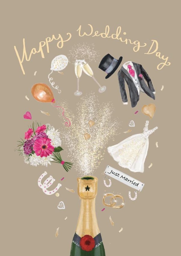 Happy Wedding Day Champagne Celebration Card created by Biscuit and Susie Art and Illustration