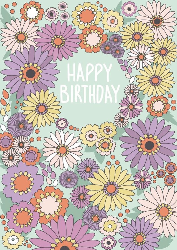 Pretty Birthday Card - For Her - Flowers - Retro created by Boris and the Bean