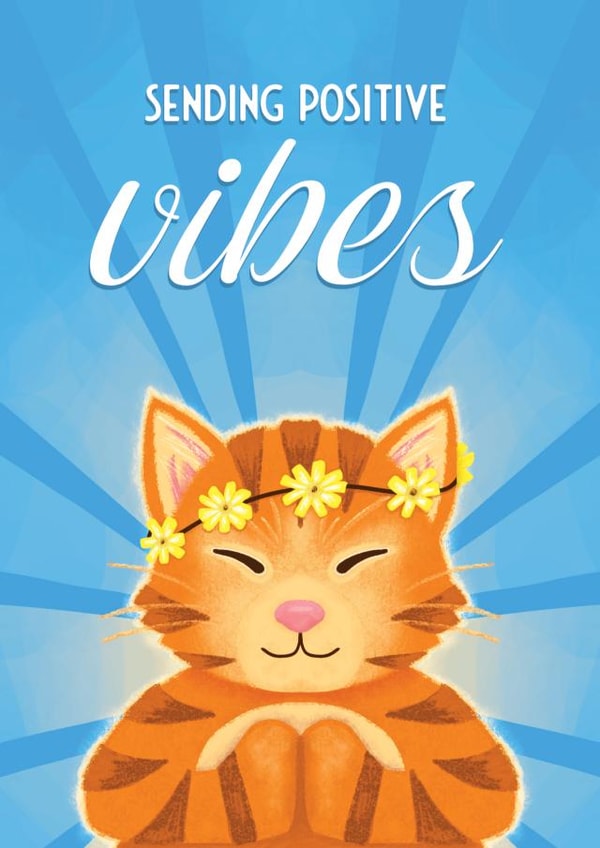 Positive Vibes Good Luck Card - Interview, New Job, Exams, Test - Yoga Cat created by Bev O'Connor || @oconnordesign