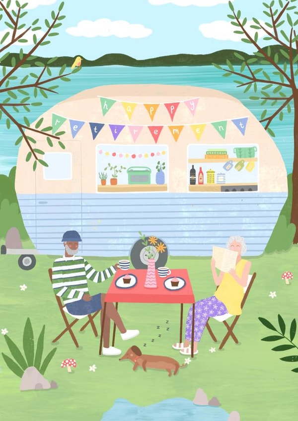 Happy Retirement Campervan Couple created by Charlotte  MacDonald