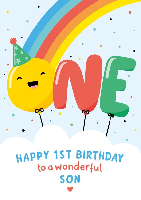 Rainbow 1st Birthday Card for Son created by Macie Dot Doodles