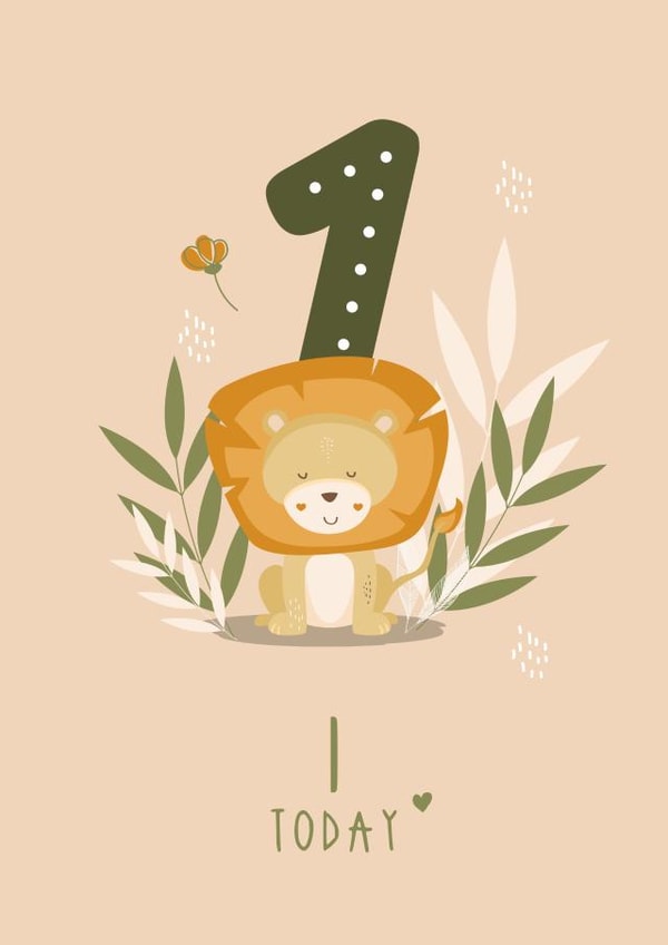 Cute 1st Birthday Card - Lion - 1 Today created by Melissa Doodles