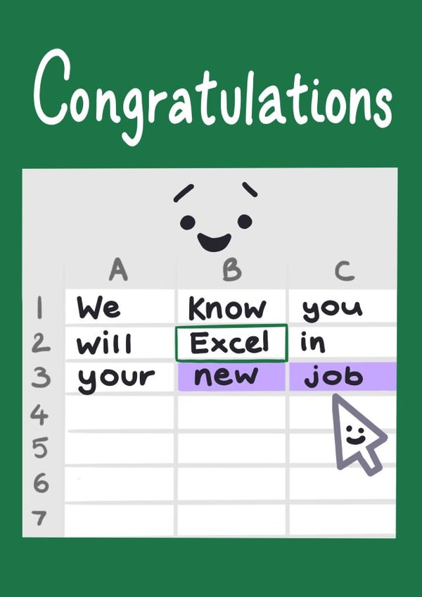 Funny cute new job card - Excel - Congratulations  created by Karentoons